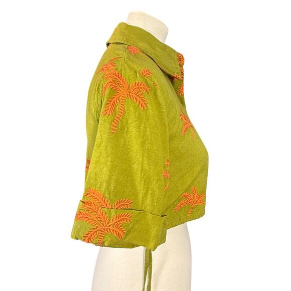 MAAC Zurri embroidered pal crop collared button up blouse green XS - Picture 2 of 16